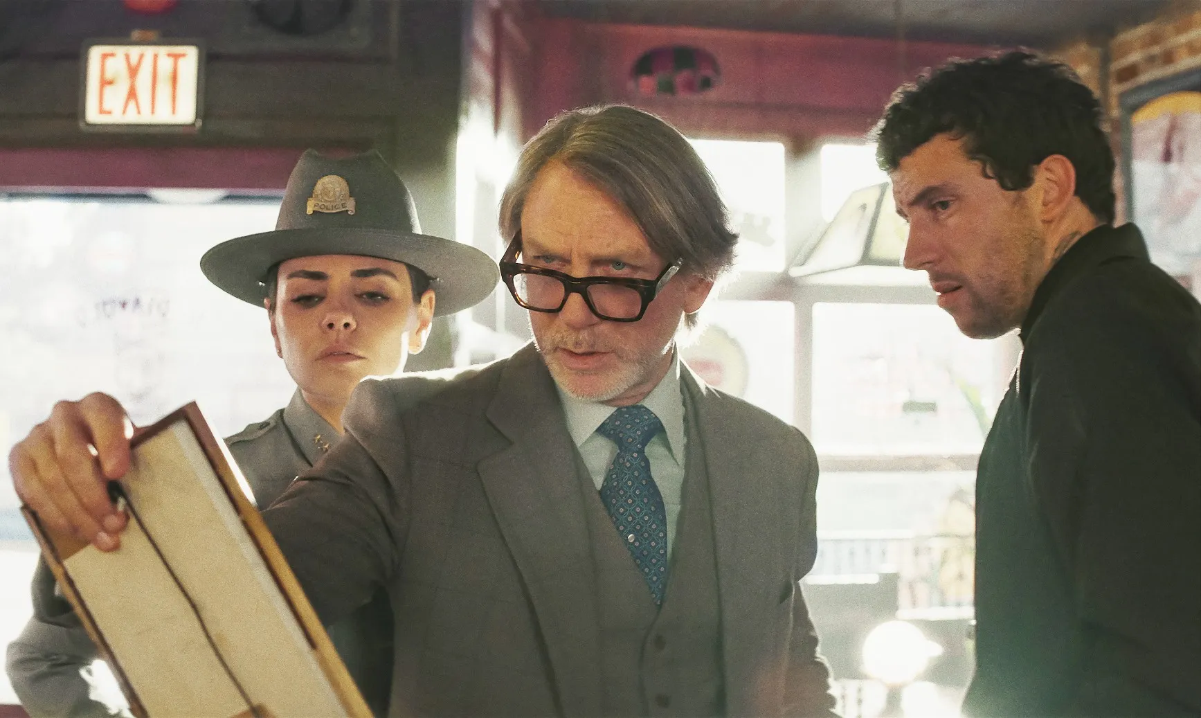 Mila Kunis, Daniel Craig and Josh O&rsquo;Connor in Knives Out: Wake Up Dead Man