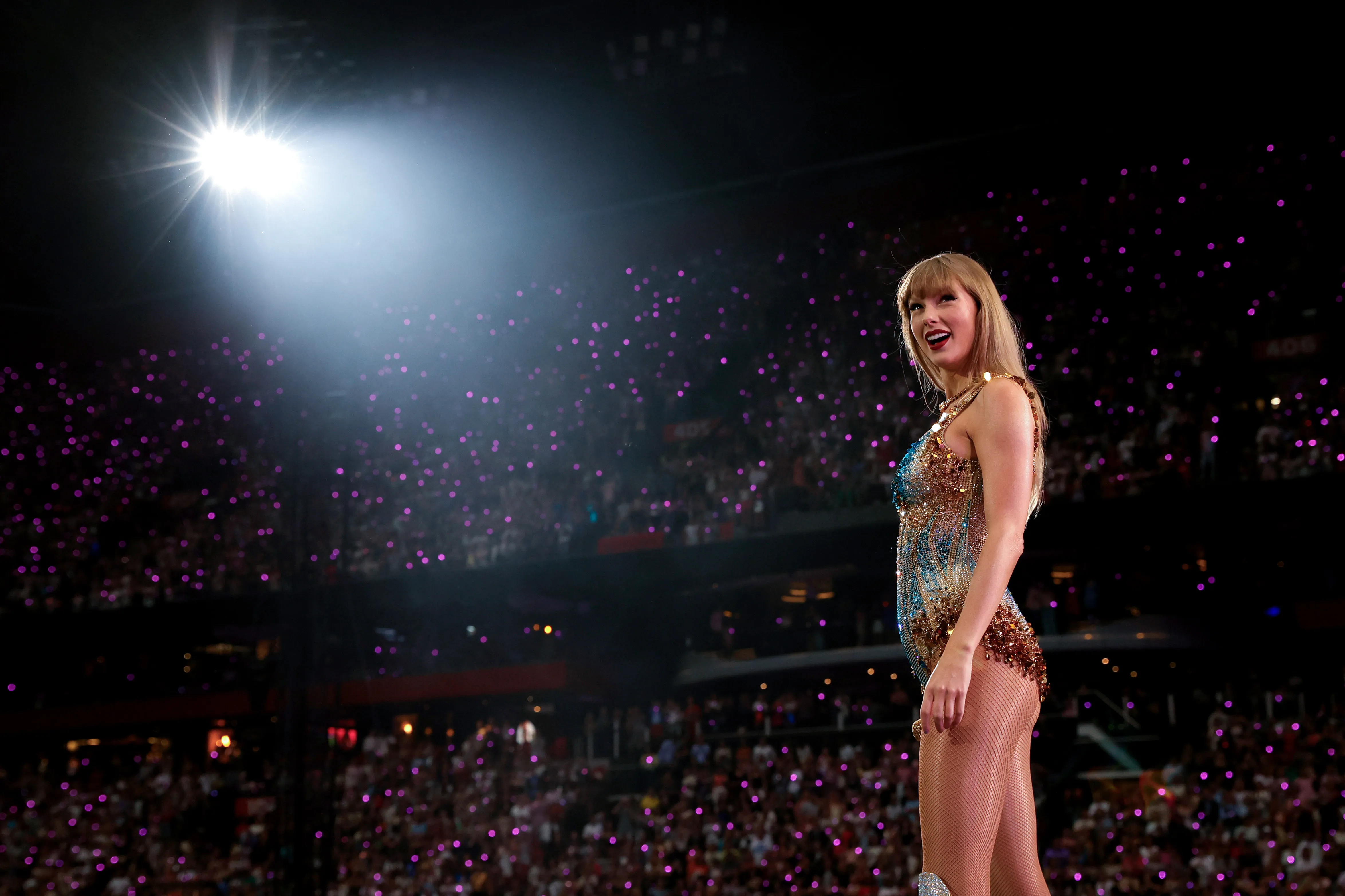 Taylor Swift performing in Amsterdam on her "Eras Tour."