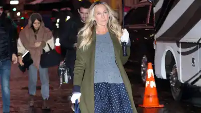 Sarah Jessica Parker is seen filming a "Google" commercial in Downtown Manhattan on December 02, 2025 in New York City.