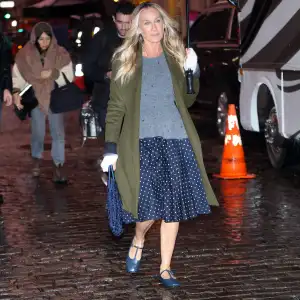 Sarah Jessica Parker is seen filming a "Google" commercial in Downtown Manhattan on December 02, 2025 in New York City.