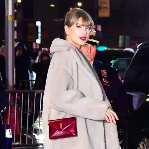 Taylor Swift is seen leaving "The Late Show with Stephen Colbert" o on December 10, 2025 in New York City.