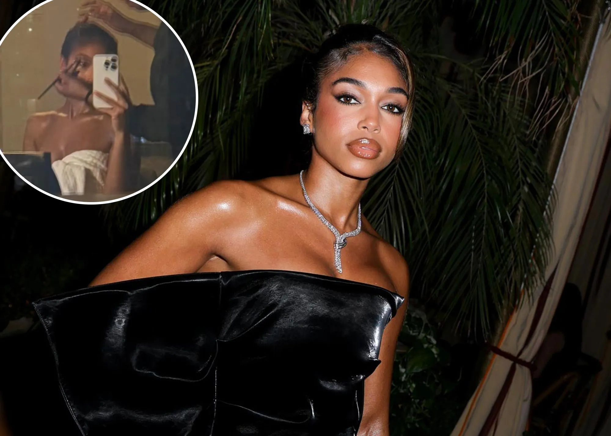 Lori Harvey Shares an Intimate Photo While Getting Ready in a Cleavage Baring Tow 2179775208