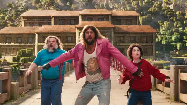 Jack Black, Jason Momoa and Sebastian Hansen in A Minecraft Movie