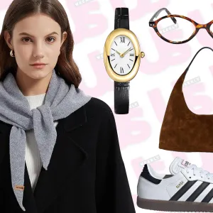 Levi's Jeans, Suede Bag, Adidas Sneakers, Gray Scarf, Watch and Glasses from Amazon