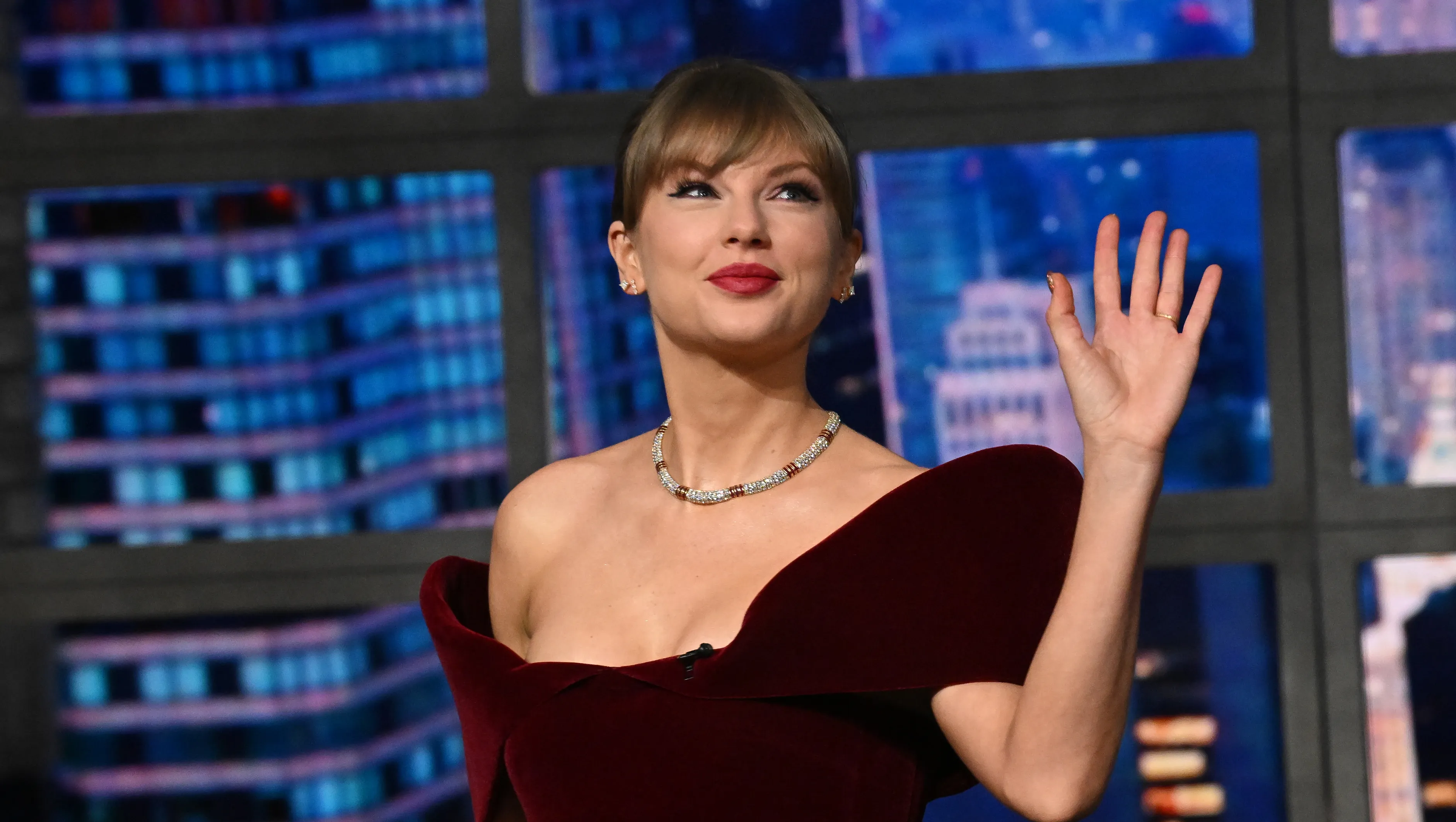 NEW YORK - DECEMBER 10: Taylor Swift on the CBS series The Late Show with Stephen Colbert, scheduled to air on the CBS Television Network. (Photo by Scott Kowalchyk/CBS via Getty Images)