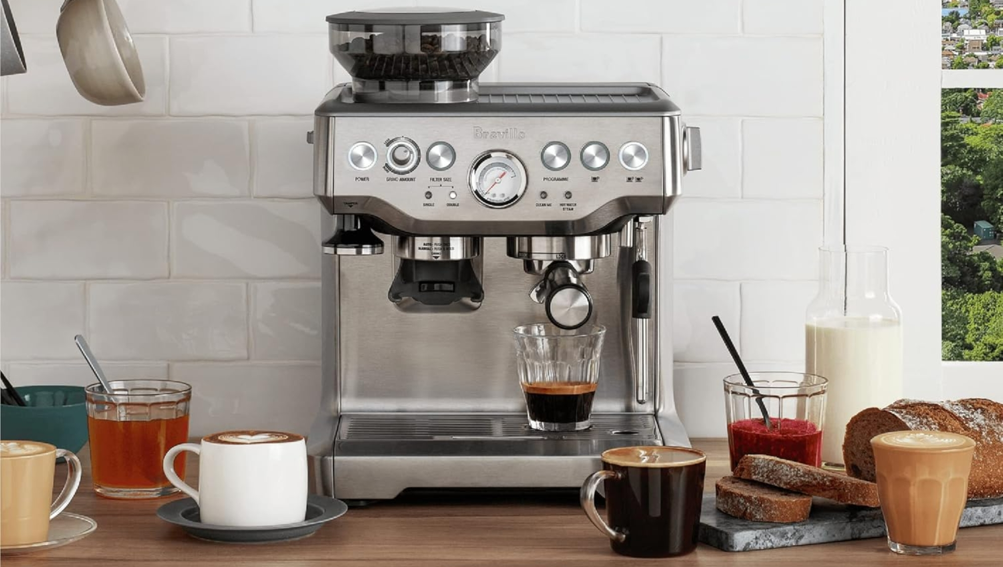 Breville Barista Express espresso machine on kitchen counter