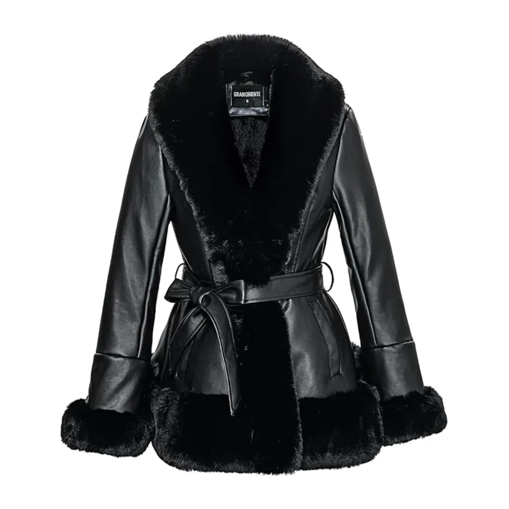 Gran Oriente Faux Leather Fur Trim Jacket