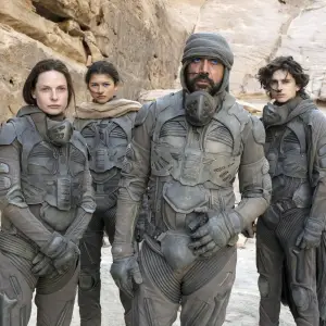 Rebecca Ferguson, Zendaya, Javier Bardem and Timothee Chalamet in Dune