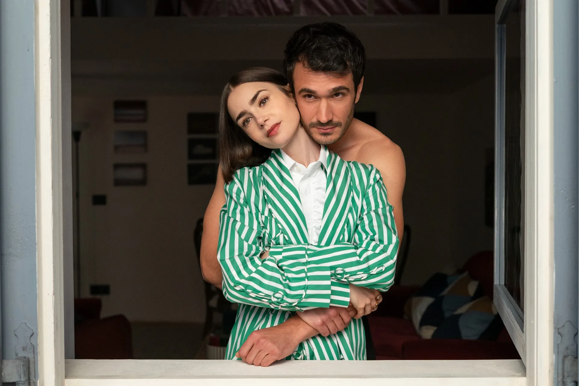 Lily Collins and Eugenio Franceschini in Emily in Paris season 5