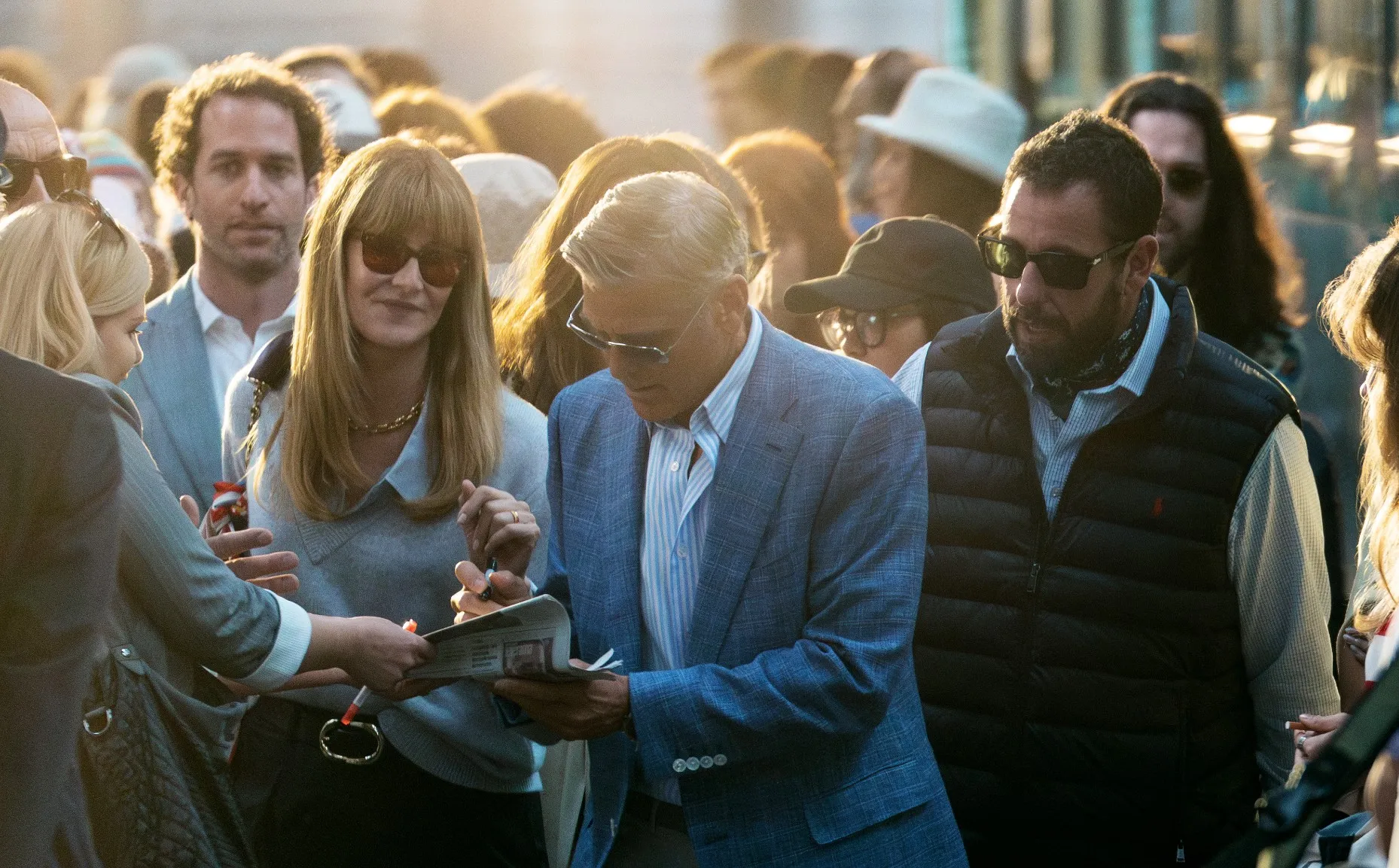 Laura Dern, George Clooney and Adam Sandler in Jay Kelly