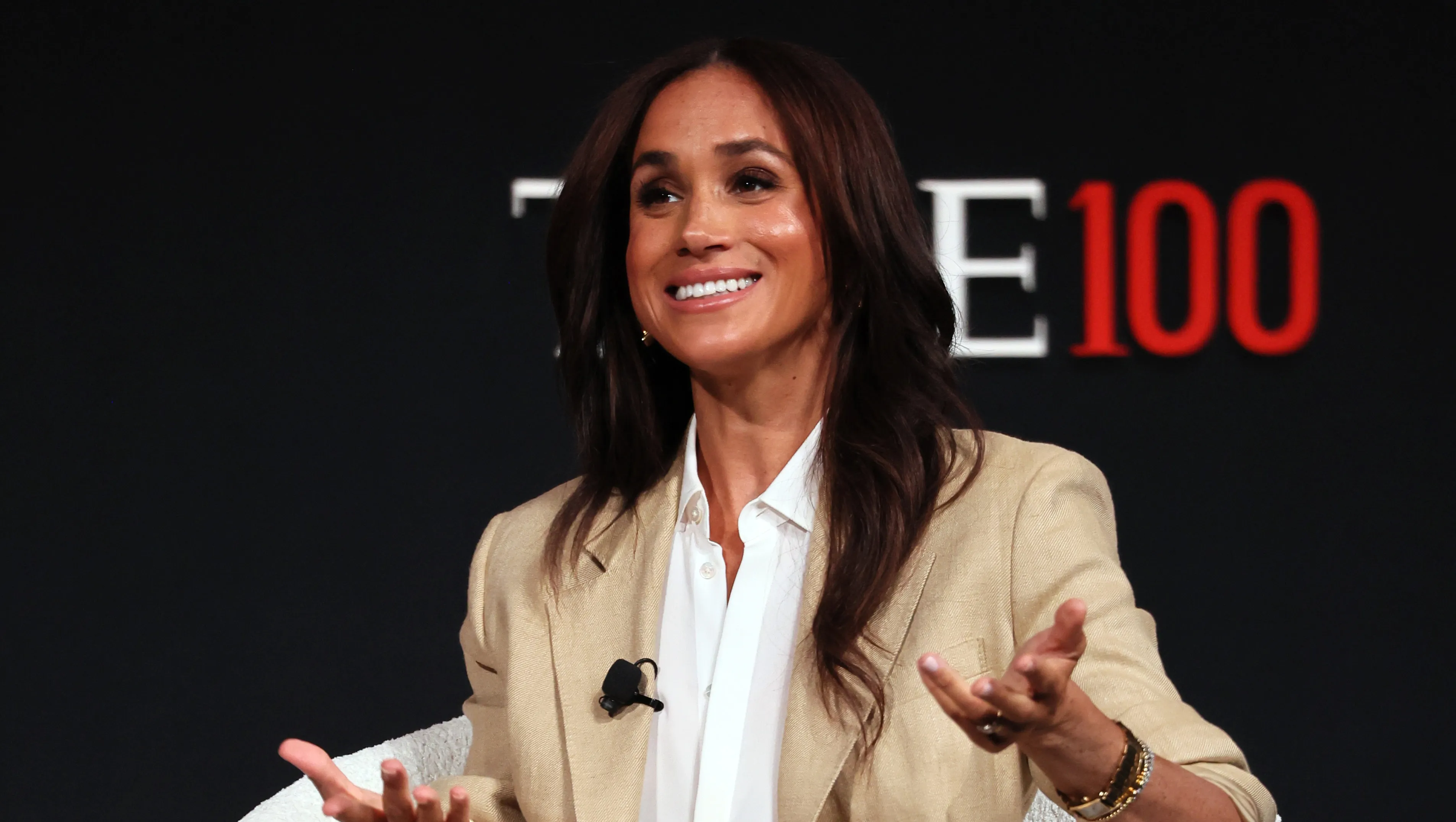 NEW YORK, NEW YORK - APRIL 23: Meghan, Duchess of Sussex speaks onstage during the 2025 TIME100 Summit at Jazz at Lincoln Center on April 23, 2025 in New York City. (Photo by Jemal Countess/Getty Images for TIME)