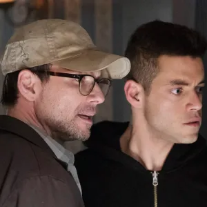 Christian Slater and Rami Malek in Mr. Robot