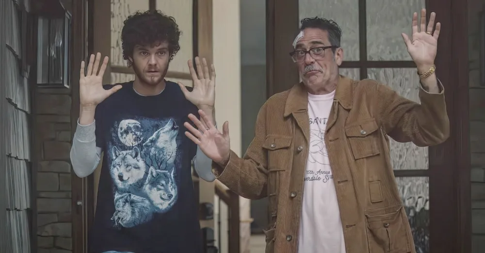 Jack Quaid and Jeffrey Dean Morgan in Neighborhood Watch