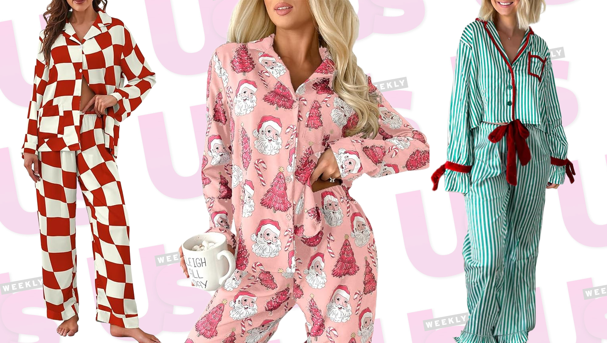 Checkered, Pink and Green Striped Pajamas Set