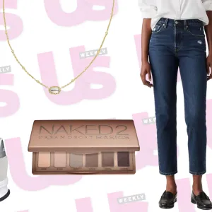 ice roller, jeans, necklace, adidas sneakers and urban decay palette