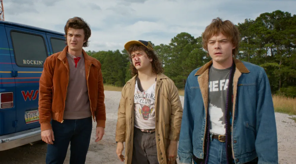Joe Keery, Gaten Matarazzo and Charlie Heaton in Stranger Things season 5