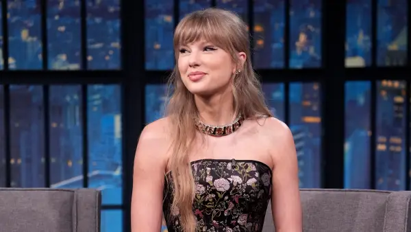 LATE NIGHT WITH SETH MEYERS -- Episode 1713 -- Pictured: Singer Taylor Swift during an interview with host Seth Meyers on October 8, 2025 -- (Photo by: Lloyd Bishop/NBC via Getty Images)