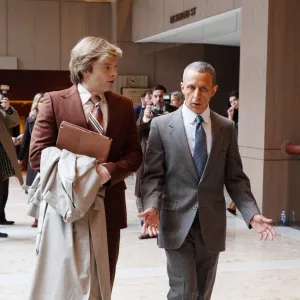 Sebastian Stan and Jeremy Strong in The Apprentice