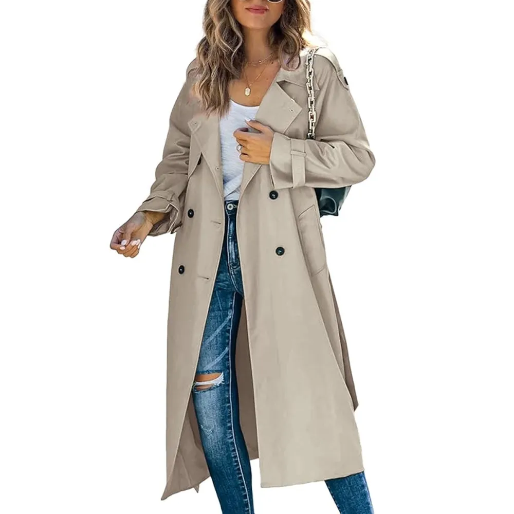 Makkrom Double Breasted Long Trench Coat