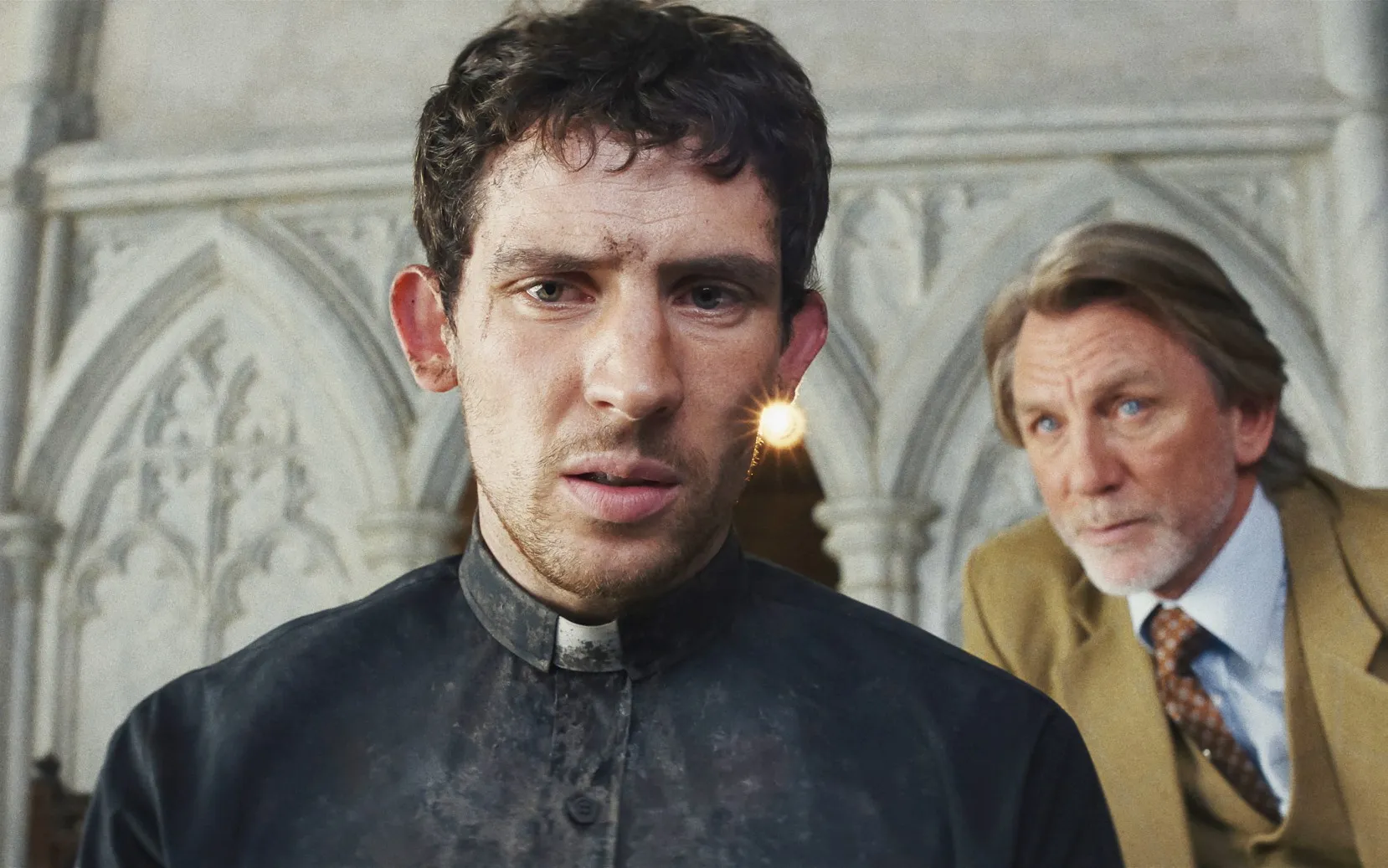 Josh O' Connor and Daniel Craig in Wake Up Dead Man