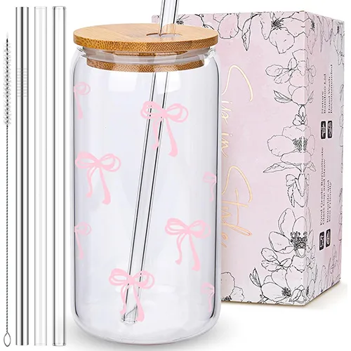 BIPEDS Cute Pink Bow Glass Cup