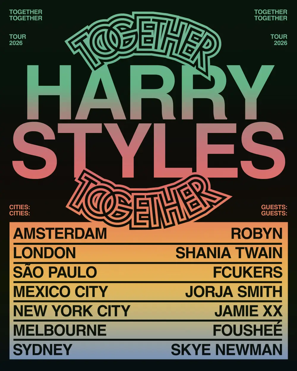 Harry Styles "Together, Together" 2026 tour dates