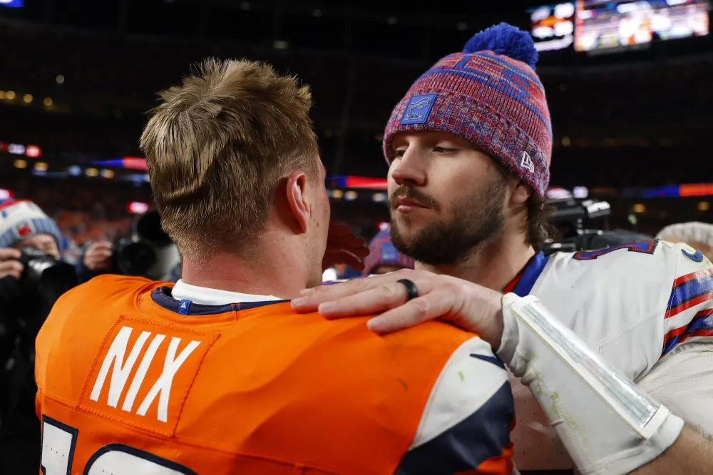 GettyImages-2256820843 Denver Broncos QB Bo Nix Suffers Season-Ending Ankle Injury During Playoffs Josh Allen