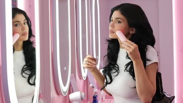 LOS ANGELES, CALIFORNIA - MARCH 25: Kylie Jenner is seen trying out the Booster Pro at the Medicube Pop-Up on March 25, 2025 in Los Angeles, California. (Photo by Michael Simon/WireImage)