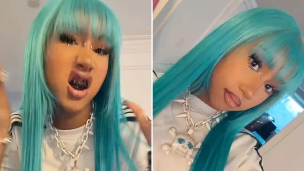 North West Debuts Bridge Piercing and Black Grills in TikTok With Her Flashy 106 Carat Necklace tg