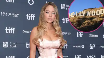 Promo Sydney Sweeney Climbs Hollywood Sign to Hang Up Bras for Lingerie Brand
