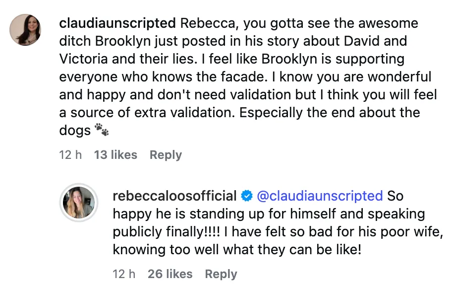 Rebecca Loos Praises Brooklyn Beckham for Speaking Up About Family Feud