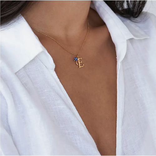 TheoGrace Initial Necklace with Birthstone in 18K Gold Plating