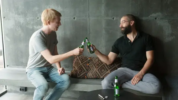 Domhnall Gleeson and Oscar Isaac in EX Machina