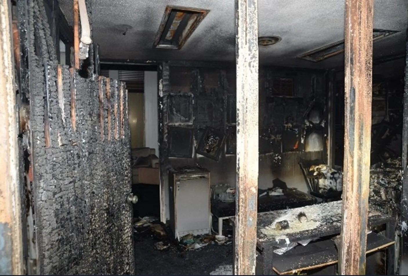 A photo shows the damage from the fire at Beth Israel Congregation