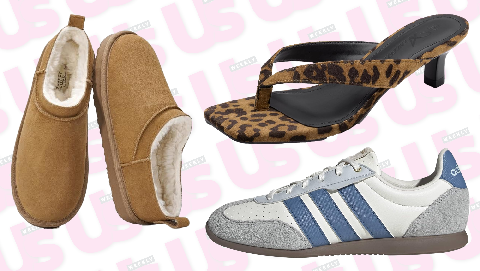 Suede Mules, Leopard Print Flip Flops, Adidas Sneakers
