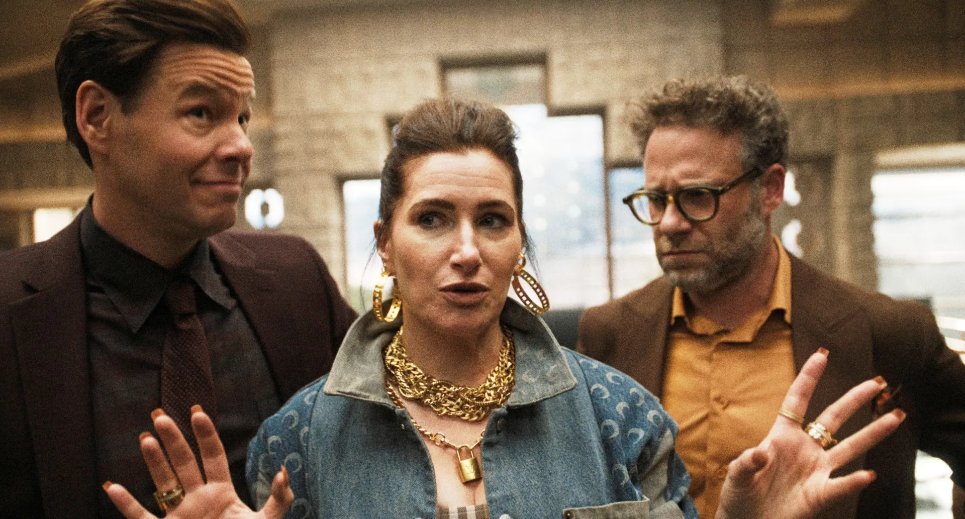 Ike Barinholtz, Kathryn Hahn and Seth Rogen in The Studio