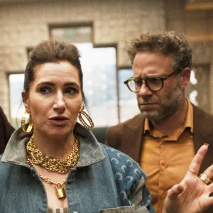 Ike Barinholtz, Kathryn Hahn and Seth Rogen in The Studio