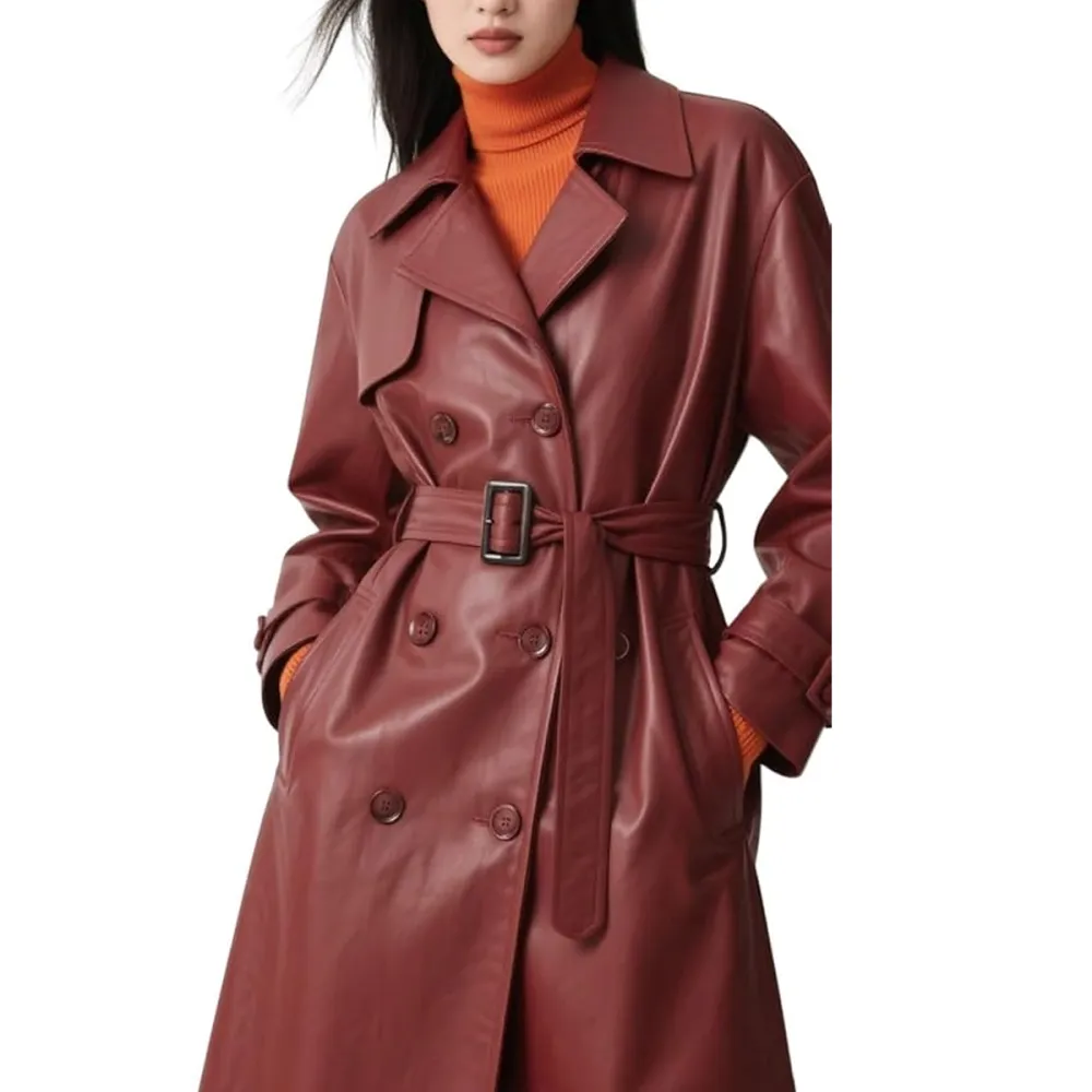 Utcoco Faux Leather Trench Coat