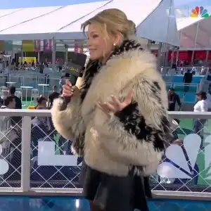 Elizabeth Banks Super Bowl LX Fur Coat