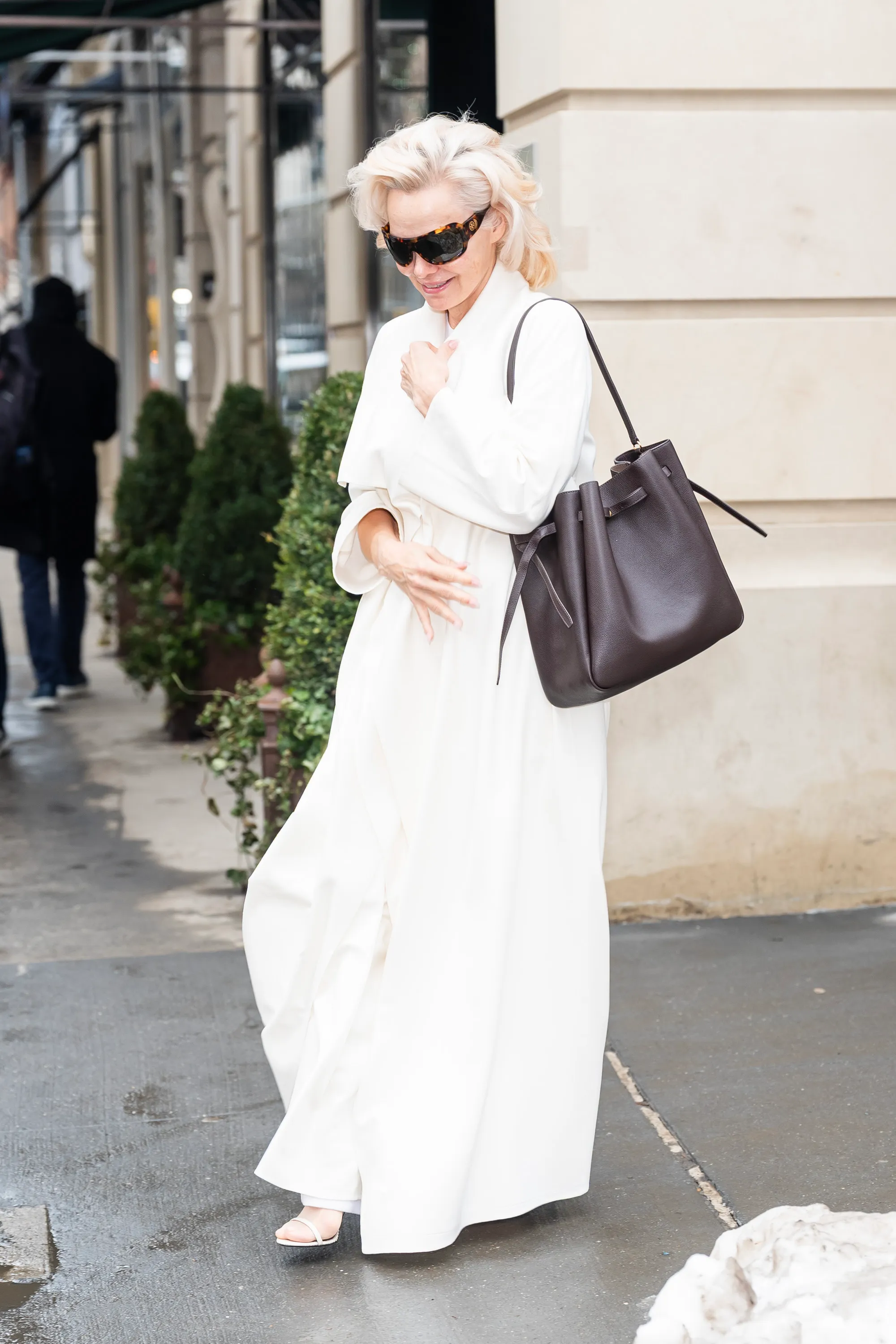 Pamela Anderson is seen in the Upper East Side on February 11, 2026 in New York City.