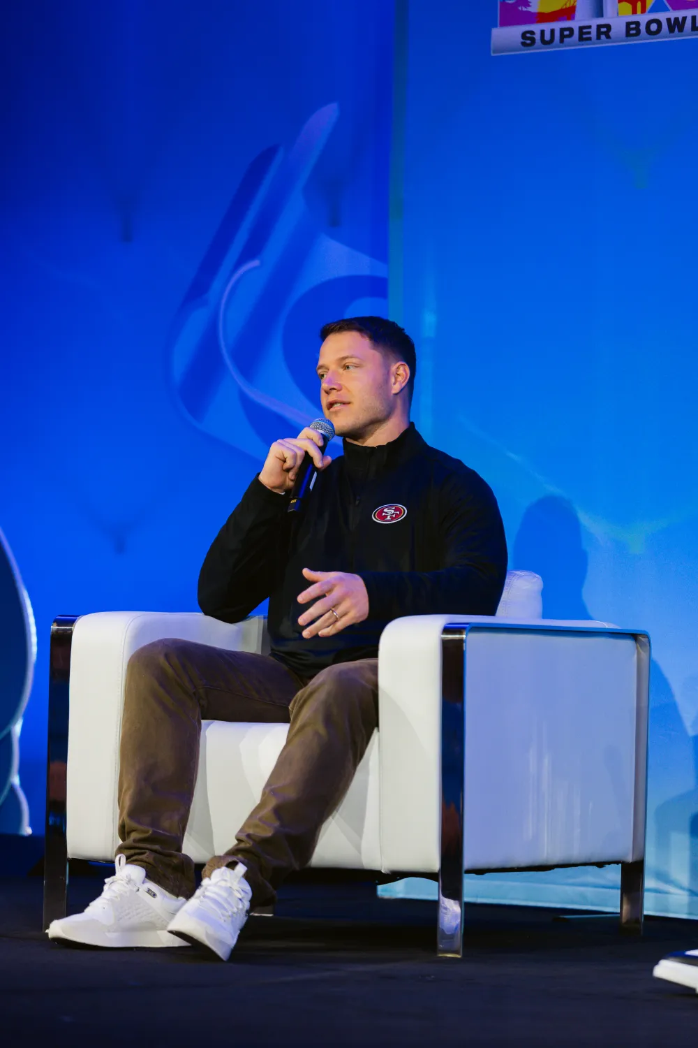 Christian McCaffrey at the Super Bowl Financial Literacy Forum on Tuesday, February 3.