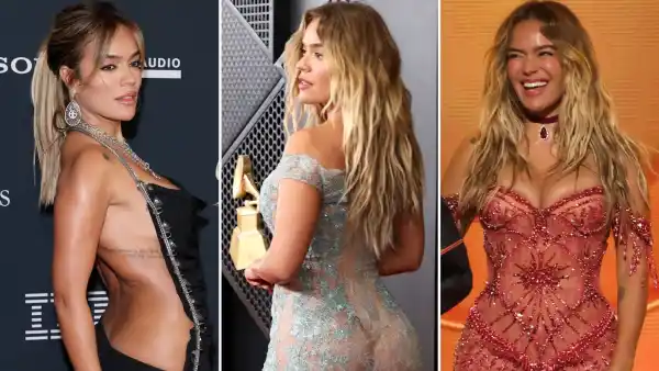 Atuendos de Karol G en los Grammys 2026.