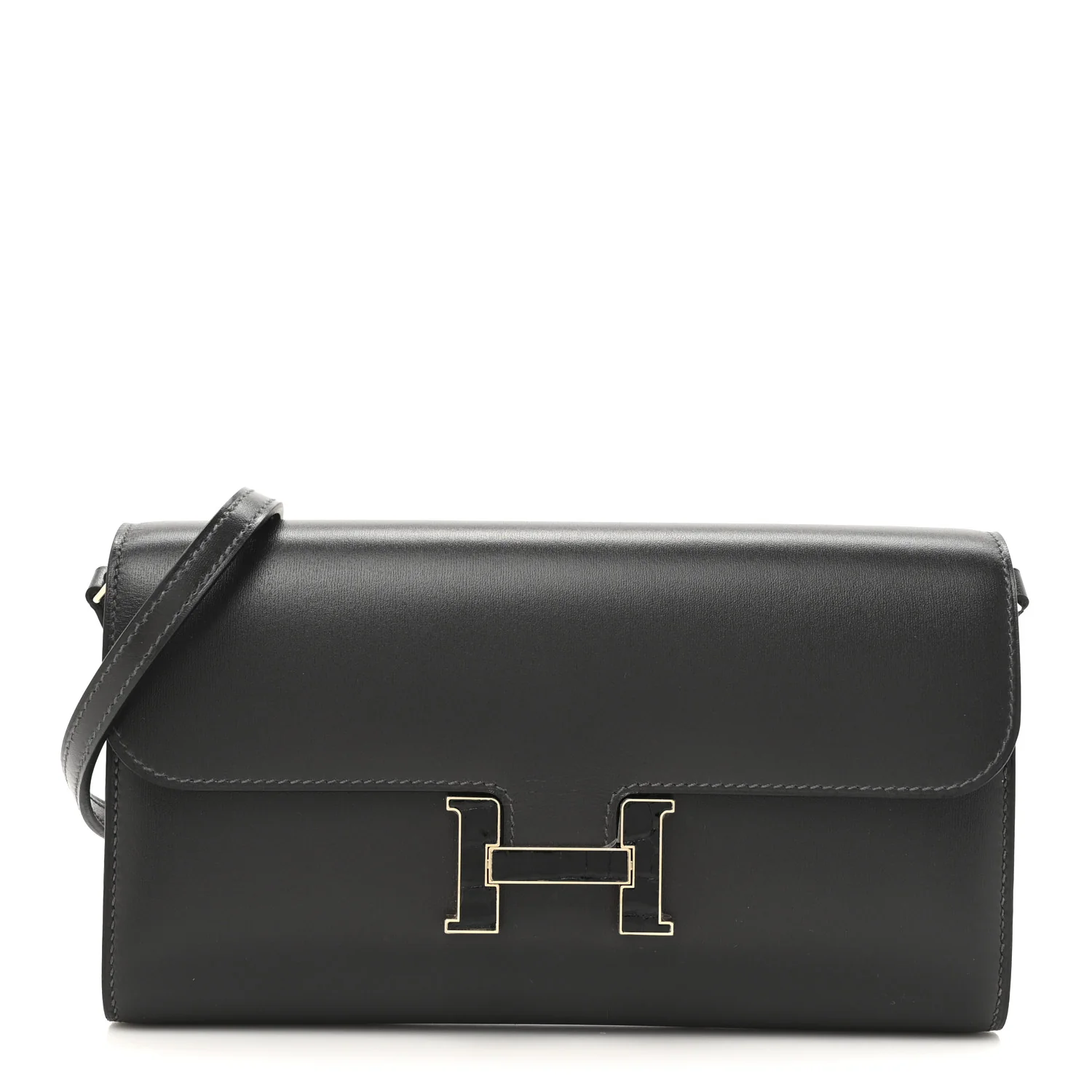 HermesBox Shiny Alligator Constance Wallet To Go Graphite