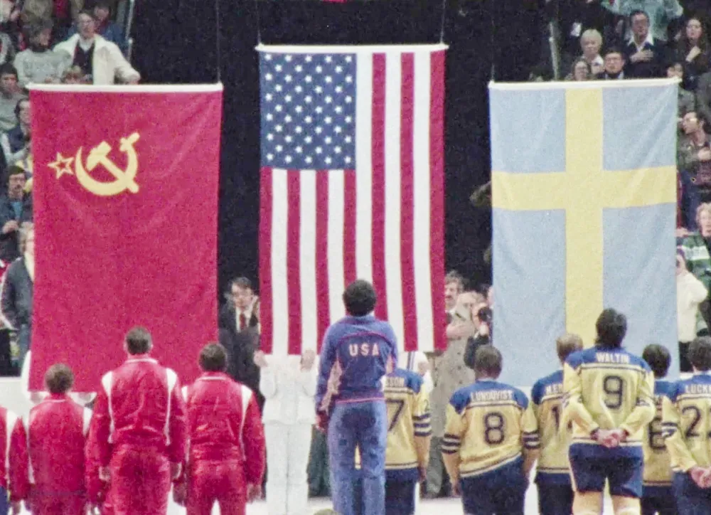 The 1980 Olympics medal ceremony in Miracle: The Boys of '80