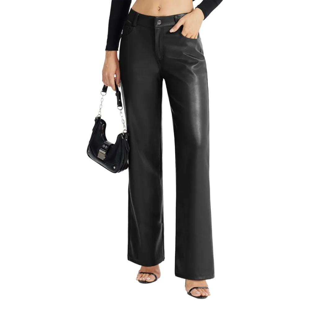 Viligo Faux Leather Wide Leg Pants