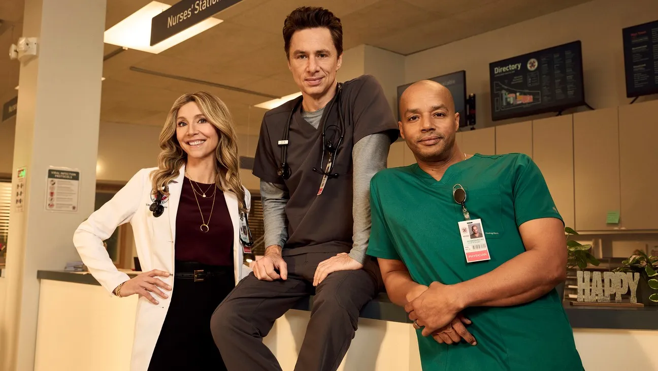 Sarah Chalke, Zach Braff and Donald Faison in Scrubs 2026