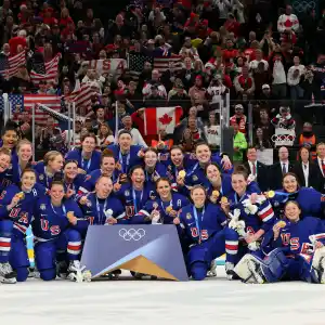 Gold medalist Team United States pose after the medal ceremony.