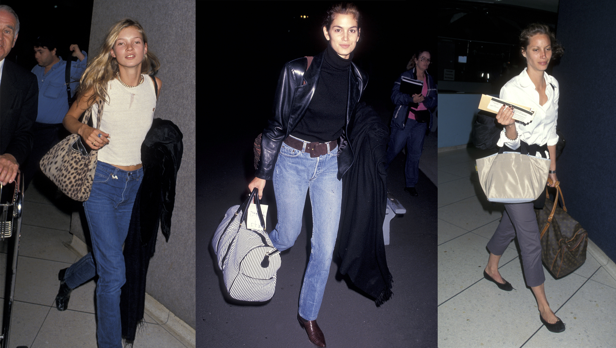 Kate Moss during Kate Moss Arriving From New York - December 16, 1994 at Los Angeles International Airport in Los Angeles, California, United States. (Photo by Jim Smeal/Ron Galella Collection via Getty Images) Christy Turlington (Photo by Ron Galella/Ron Galella Collection via Getty Images) Model Cindy Crawford arrives from New York City on February 22, 1991 at the Los Angeles International Airport in Los Angeles, California. (Photo by Ron Galella, Ltd./Ron Galella Collection via Getty Images)