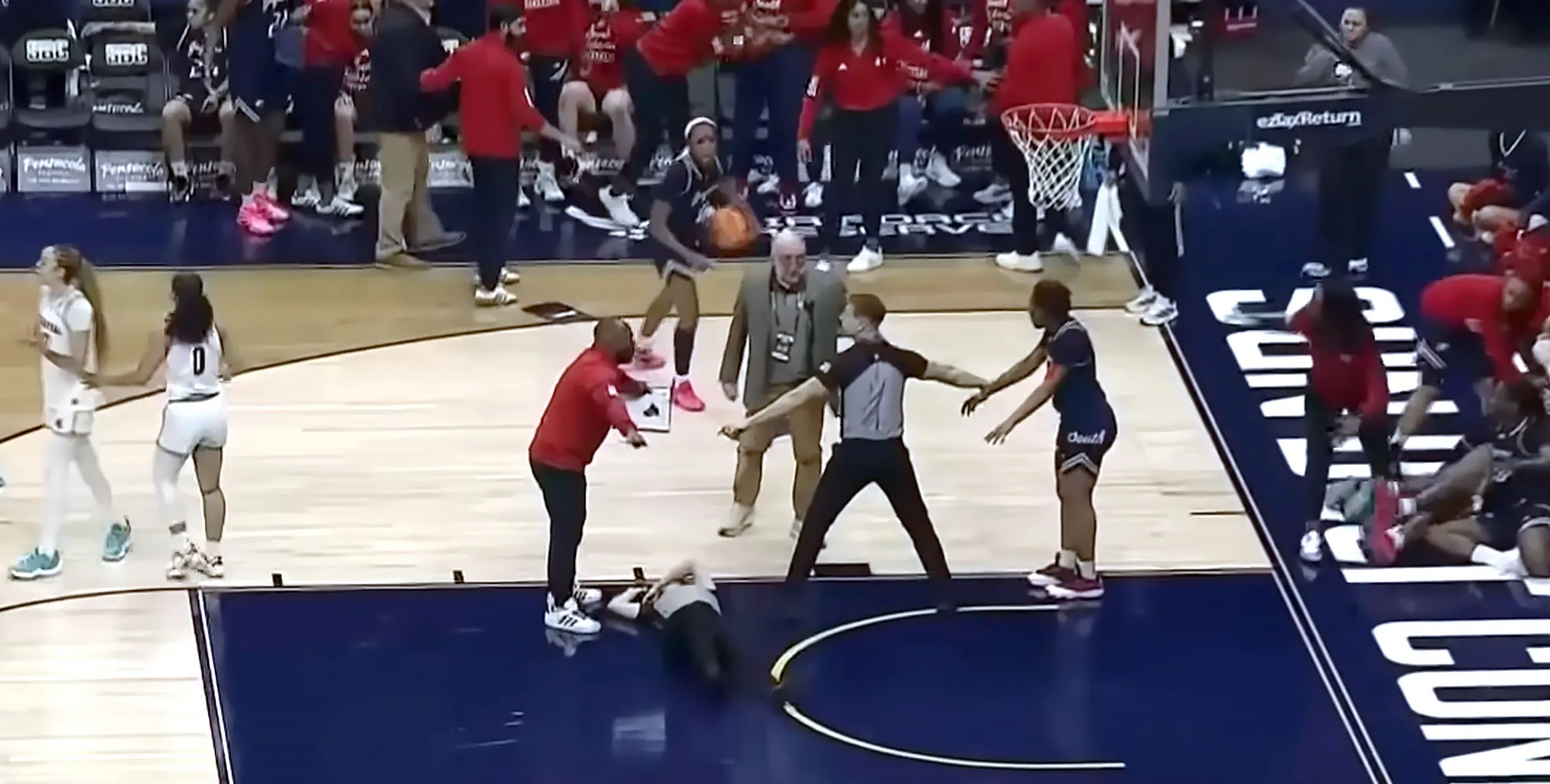 Feature Massive Fight at Womens College Basketball Game Results in Referee Knockout 8 Ejections