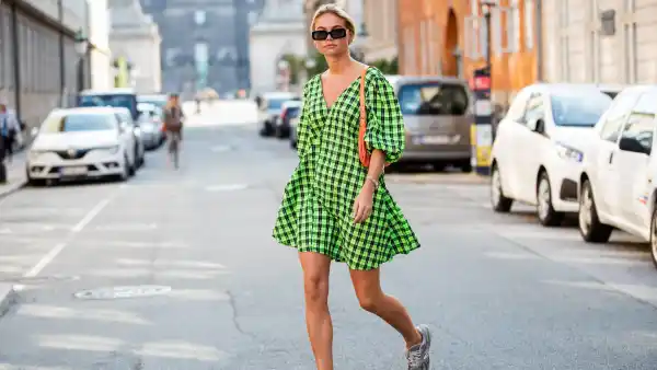 COPENHAGEN, DENMARK - AUGUST 07: Claire Rose Cliteur is seen wearing green plaid dress outside Helmstedt during Copenhagen Fashion Week Spring/Summer 2020 on August 07, 2019 in Copenhagen, Denmark. (Photo by Christian Vierig/Getty Images)